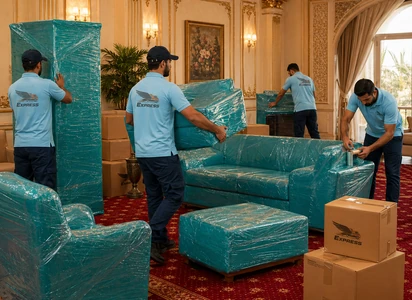 أحد موظفي شركة نقل عفش بجدة يفك شاشة تلفاز بعناية ضمن تجهيزات متكاملة لنقل الأثاث داخل المنزل وحماية كل قطعة إلكترونية للاطلاع أكثر، تصفح صور نقل عفش توثق هذه الخطوات.
