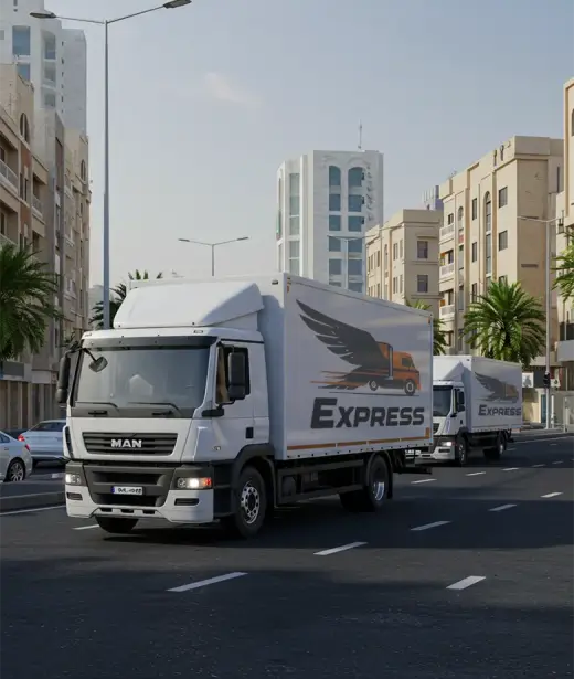"شاحنات الصقور إكسبريس لنقل العفش تسير في شوارع جدة لتقديم خدمات النقل من جدة إلى الرياض "